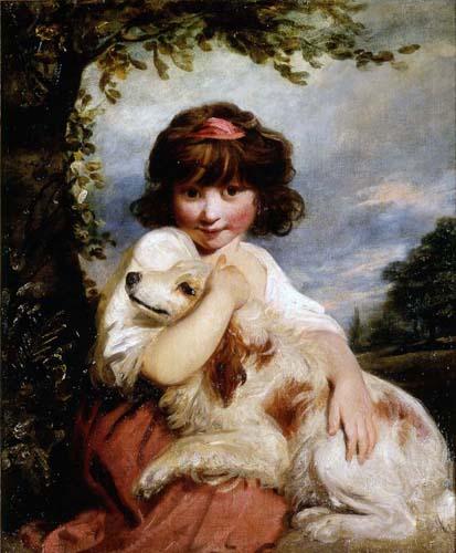 painting of a girl and a dog