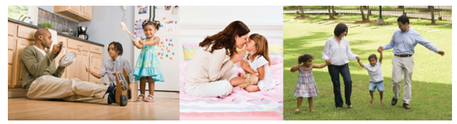 Three pictures of children with adult caregivers.