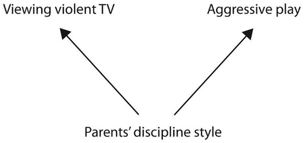One arrow pointing from Parents' discipline style to Viewing violent TV. Second arrow pointing from Parents' discipline style to Aggressive play.